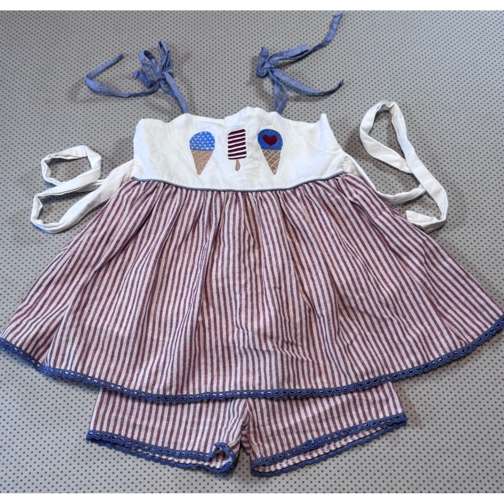 Evie's Closet Girls Ice Cream Striped Top & Shorts Set Size 5 Shimmery Metallic